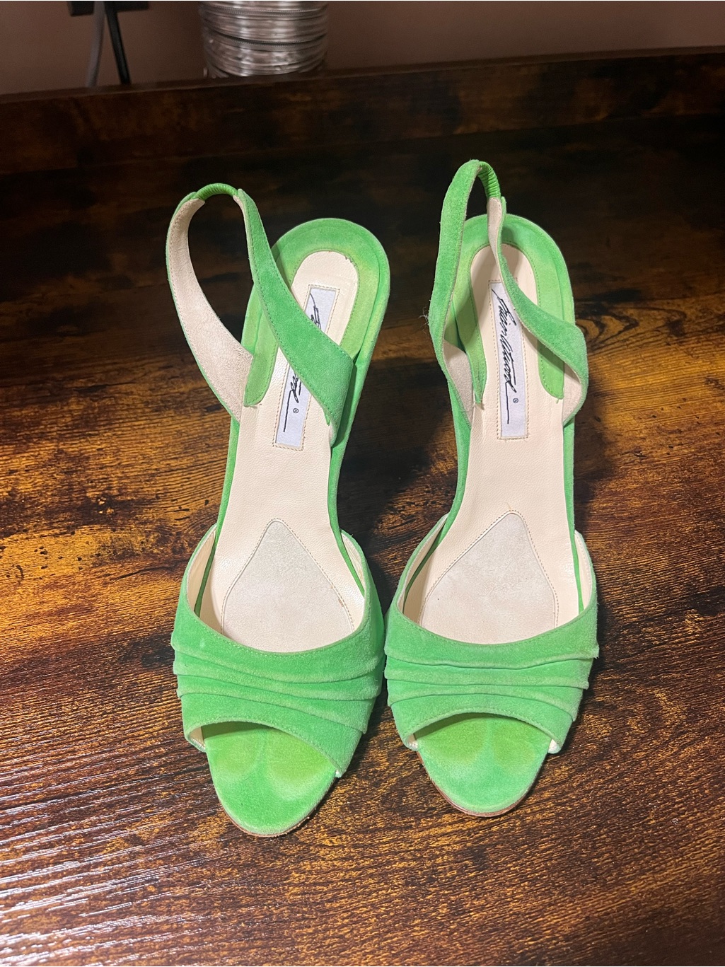 Brian Atwood Lime Green Suede Slingback Heels